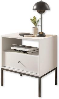 INES Nachttisch mit Metallgestell, Weiß - Moderner Nachtschrank mit Schublade und offenem Ablagefach - 54 x 57 x 39 cm (B/H/T)