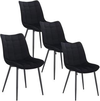 WOLTU 4 x Esszimmerstühle 4er Set Esszimmerstuhl Küchenstuhl Polsterstuhl Design Stuhl mit Rückenlehne, mit Sitzfläche aus Samt, Gestell aus Metall, Schwarz, BH142sz-4