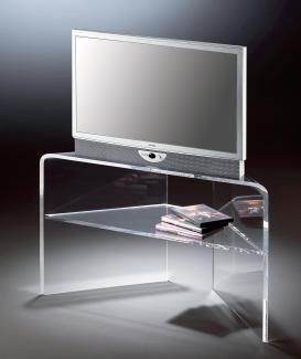 Hochwertiger Acryl-Glas TV-Eck-Tisch, TV-Eck-Rack, klar, 20 / 90 x 35 cm, H 50 cm, Acryl-Glas-Stärke 12 mm, 20 / 90 x 35 cm, H 50 cm,