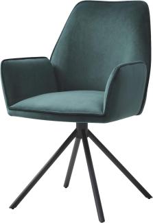 Esszimmerstuhl HWC-G67, Küchenstuhl Stuhl mit Armlehne, drehbar Auto-Position, Samt ~ grün, Beine schwarz