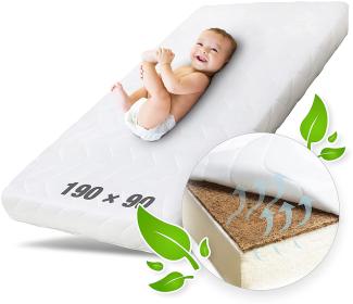 Ehrenkind® Kindermatratze Kokos | Baby Matratze 90x190 | Babymatratze 90x190 mit hochwertigem Schaum, Kokosplatte und Hygienebezug