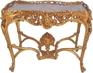 Casa Padrino Barock Beistelltisch Gold / Grau - Rechteckiger Antik Stil Tisch mit Marmorplatte - Wohnzimmer Möbel im Barockstil - Antik Stil Möbel - Barock Möbel
