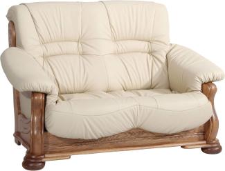 Tennessee Sofa 2-Sitzer Echtleder Beige Eiche rustikal