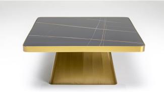 Kare Design Couchtisch Miler, Gold, 80x80cm, Beistelltisch, Stahlgestell, Marmor Tischplatte, 36x80x80 cm (H/B/T)
