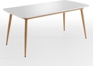 Inter-Furn Bozen - Tische - Tischplatte Weiß Hochglanz Lack,bedrucktes Metallgestell Eiche Riviera Honig NB - B/H/T: 180 / 75 / 90 cm