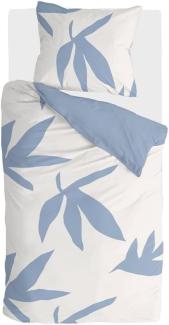 Walra Bettwäsche Simple Leaves Off White / Jeans Blau - 140x220 cm