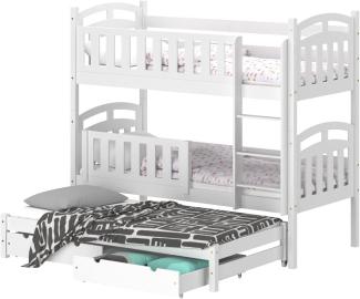WNM Group Hochbett mit Rausfallschutz und Schublade Suzie - aus Massivholz - Kinderbett Ausziehbar für Mädchen und Jungen - Absturzsicherung Ausziehbett 180x80 / 170x80 cm - Weiß