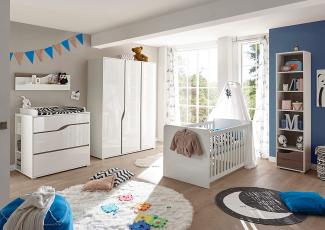 Begabino 'Mara' 5-tlg. Babyzimmer-Set, weiß, aus Bett 70x140 cm, 2-trg. Kleiderschrank, Wickelkommode inkl. Unterstellregal, Standregal und Wandregal