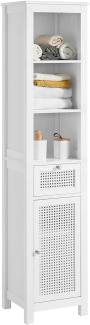 SoBuy BZR36-W Badezimmer-Hochschrank mit Gitteroptik Badregal Badschrank Badmöbel mit 3 offenem Fächern, 1 Schublade und 1 Tür Weiß BHT ca: 35X161X32cm