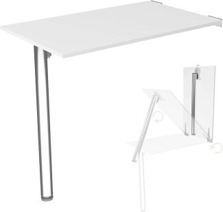 Wandklapptisch mit Tischbein Schreibtisch Tischplatte 80x50 cm in Weiß Klapptisch Esstisch Küchentisch für die Wand Stabiler Bartisch Wandtisch Tisch klappbar zur Wandmontage im Büro Küche