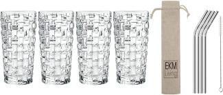 Spiegelau & Nachtmann, 4-teiliges Longdrink-Set, Kristallglas, 395 ml, Bossa Nova, 0092075-0 + 4er Set EKM Living Edelstahl Strohhalme Silber gebogen