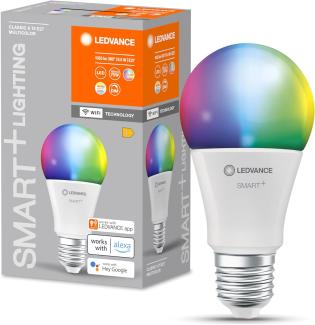 Ledvance Smarte LED-Lampe mit WiFi Technologie, Sockel E27, Dimmbar, Lichtfarbe änderbar (2700-6500K), RGB Farben änderbar, ersetzt Glühlampen mit 75 W, SMART+ WiFi Classic Multicolour, 1er-Pack, Weiß