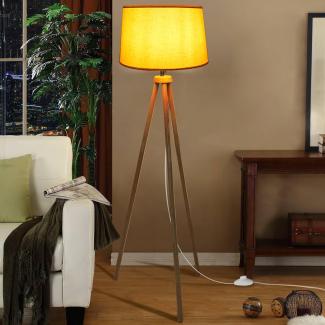 CCLIFE Modern Stehlampe LED Holz Standleuchte Stehleuchte Stoffschirm Schwenkbar E27 für Schlafzimmer Esszimmer Hotel Flur Halle, Farbe:Beige-Lampeschirm