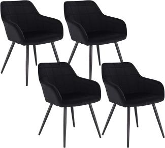 WOLTU 4 x Esszimmerstühle 4er Set Esszimmerstuhl Küchenstuhl Polsterstuhl Design Stuhl mit Armlehne, mit Sitzfläche aus Samt, Gestell aus Metall, Schwarz, BH93sz-4