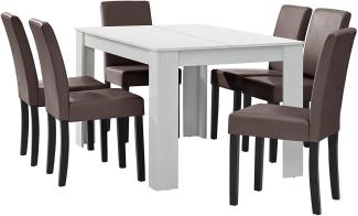 Esstisch weiß mit 6 Stühlen braun [140x90]