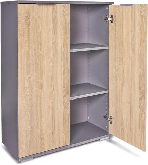 Mehrzweckschrank Allzweckschrank Kommode B 80,2cm x H 109,5 cm x T 35 cm Büromöbel Ordnerschrank Schrank Büroschrank Vorratsschrank Grau/Sonoma-Eiche Für Akten Büro Möbel