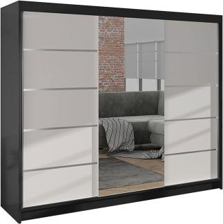 'Dotan VI' Schiebetürenschrank mit Spiegel, Holz schwarz/weiß, 200 x 215 x 58 cm