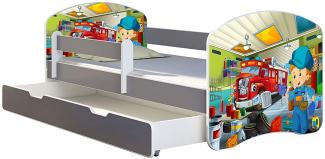 ACMA Kinderbett Jugendbett mit Einer Schublade und Matratze Grau mit Rausfallschutz Lattenrost II (45 Mechaniker, 160x80 + Bettkasten)