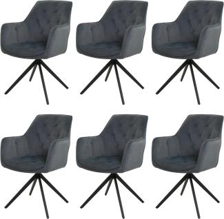 6er-Set Esszimmerstuhl HWC-L80, Küchenstuhl Polsterstuhl Stuhl mit Armlehne, drehbar, Metall Stoff/Textil ~ anthrazit