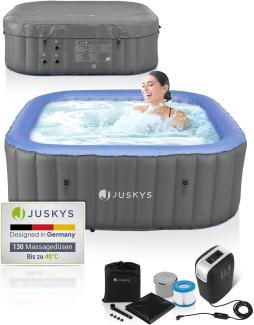 Juskys Whirlpool Palmira für bis zu 6 Personen - Outdoor Indoor Pool aufblasbar - 2 m Aussenwhirlpool - Spa Hot Tub eckig - Grau