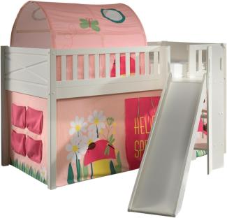 SCOTT Spielbett, LF 90 x 200 cm, mit Rolllattenrost, Rutsche, Leiter und Textilset Vorhang und Tunnel "Spring"