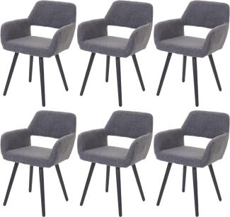 6er-Set Esszimmerstuhl HWC-A50 II, Stuhl Küchenstuhl, Retro 50er Jahre Design ~ Textil, grau, dunkle Beine