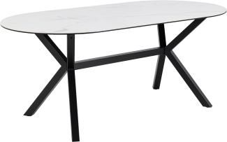 AC Design Furniture Lajla Ovaler Esstisch für 6 Personen, Tischplatte in Weiß mit Metallgestell, Küchentisch mit Keramikoberfläche, Hitzebeständig, Kratzfest, B: 180 x H: 74 x T: 90 cm