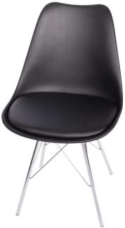 SAM Schalenstuhl Lerche, Sitzschale schwarz, integriertes Kunstleder-Sitzkissen, Stuhl mit Metallfüßen in Chrom, Esszimmerstuhl im skandinavischen Stil