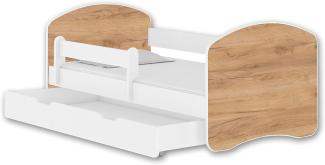 Jugendbett Kinderbett mit einer Schublade mit Rausfallschutz und Matratze Weiß ACMA II (140x70 cm + Schublade, Weiß - Eiche Craft)
