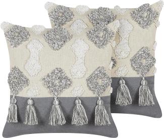 Dekokissen geometrisches Muster Baumwolle beige grau getuftet 45 x 45 cm 2er Set ALOCASIA