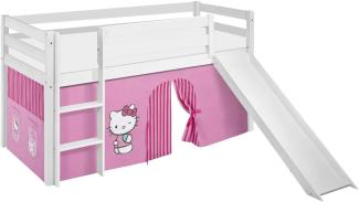 Lilokids 'Jelle' Spielbett 90 x 200 cm, Hello Kitty Rosa, Kiefer massiv, mit Rutsche und Vorhang