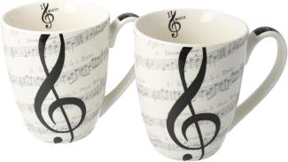 PPD I Love Music Henkelbecher, 2er Set, Kaffeetasse, Kaffee Becher, New Bone China, Weiß - Schwarz, 350 ml, 603062