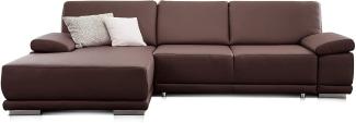CAVADORE Eckcouch Corianne in Kunstleder / Sofa in L-Form mit verstellbaren Armlehnen und Longchair / 282 x 80 x 162 / Lederimitat, braun