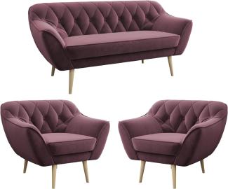 MKS MEBLE Sofa - Moderne Sofa Set 3+1+1 - Skandinavische Deko Polstersofa - Pirs Zwei Sessles und Loungesofa - Fünf Personen Rosa
