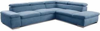 Cavadore Ecksofa Alkatraz / L-Form Sofa groß mit Ottomanen rechts und verstellbaren Kopfteilen / Modernes Design und hochwertiger Webstoff-Bezug / Maße: 272 x 73 x 226 / Farbe: Blau (Paris hellblau)