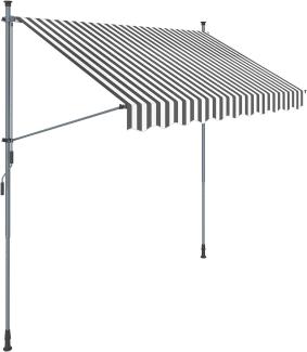 SONGMICS Klemmmarkise, 250 cm, Balkonmarkise, Sonnenschutz, Markise mit Gestell, Verstellbare Höhe 2-3 m, Grau-Weiß gestreift GSA253GW