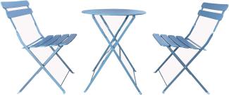 Rebecca Mobili Bistro-Tisch Mit 2 Stühlen Für Balkon, Bistro-Set, Hellblau, Stahl, Rostfrei, Für Garten Terrasse - Maße HxBxT: 71 x 60 x 60 cm - Art. RE6830