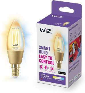 WiZ Tunable White Amber LED Lampe, Kerzenform, E14, 4,9 W, Vintage Design, dimmbar, warm- bis kaltweiß, smarte Steuerung per App/Stimme über WLAN
