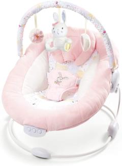 LADIDA weich gepolsterte Hasenwippe in Pink Baby Flower mit beruhigenden Vibrationen, Musikmelodien, weißem Rauschen, maschinenwaschbarem Sitzpolster, abnehmbarem Spielzeugbügel mit 3 Spielzeugen 076
