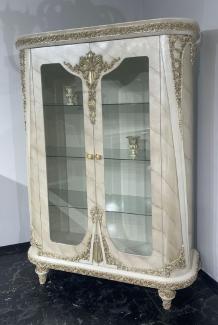 Casa Padrino Luxus Barock Vitrine Beige / Grau / Gold - Prunkvoller Massivholz Vitrinenschrank mit 2 Glastüren - Luxus Möbel im Barockstil - Barock Möbel - Edel & Prunkvoll