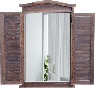Wandspiegel Badspiegel Badezimmer Spiegelfenster mit Fensterläden, 71x46x5cm ~ shabby braun