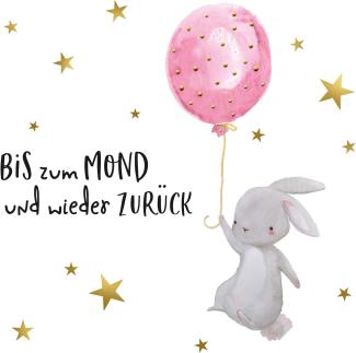 Little Deco Wandtattoo mit Spruch Bis zum Mond Hase mit Luftballon rosa