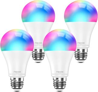 meross Smart LED Lampe WLAN dimmbare Glühbirne intelligente Mehrfarbige Birne Äquivalent 60W E27 2700K-6500K RGBCW kompatibel mit Alexa, Google Home und SmartThings