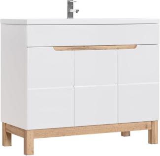 Domando Waschtisch Stintino M5 Modern Breite 100cm, Soft-Close-Funktion, Hochglanz, Waschbecken in Weiß Matt und Weiß Hochglanz