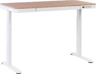 Schreibtisch heller Holzfarbton weiß 120 x 60 cm mit USB-Port elektrisch höhenverstellbar KENLY