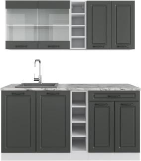 Vicco Küchenzeile Einbauküche Küchenschränke R-Line Landhaus Küchenmöbel (Weiß-Anthrazit, Single 180 cm)