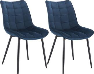 2er-Set Küchenstuhl mit Rückenlehne aus Samt Metallbeine Elif blau