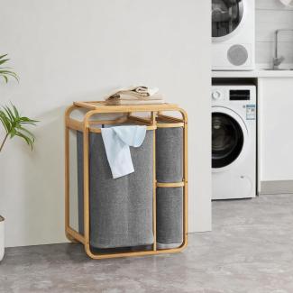 Wäschesammler Evenes mit 3 Wäschekörben Bambus Grau [en. casa]