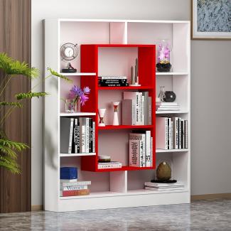 Venus Bücherregal - Standregal - Büroregal - Raumtieler für Wohnzimmer / Büro in modernem Design (Weiß / Rot)