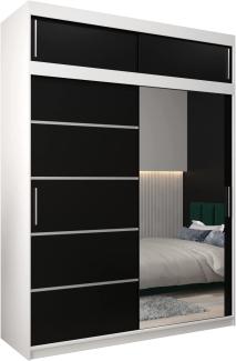 Kryspol Schwebetürenschrank Verona 2-180 cm mit Spiegel Kleiderschrank mit Kleiderstange und Einlegeboden Schlafzimmer- Wohnzimmerschrank Schiebetüren Modern Design (Weiß + Schwarz mit Erweiterung)
